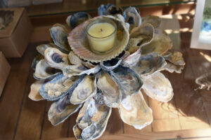 Oyster Candle Holder” – Local oyster and clam shells, holds a small candle