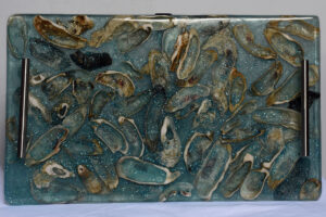 Server Tray: “Oyster Bay”, made with local oyster shells and epoxy.
